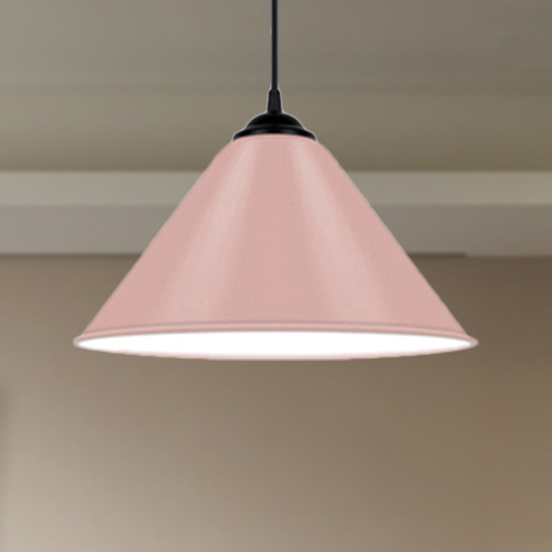 Cone Hanging Light Modern Metal 1 Light Pink/Yellow/Green Pendant Light, 12"/14"/16" Dia Clearhalo 'Ceiling Lights' 'Modern Pendants' 'Modern' 'Pendant Lights' 'Pendants' Lighting' 236225