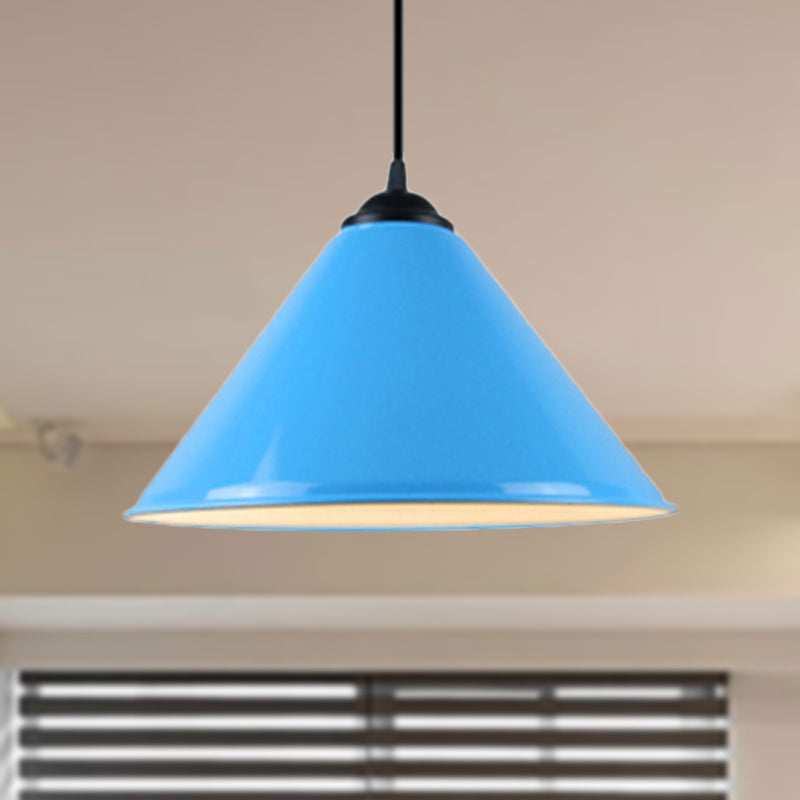 Cone Hanging Light Modern Metal 1 Light Pink/Yellow/Green Pendant Light, 12"/14"/16" Dia Clearhalo 'Ceiling Lights' 'Modern Pendants' 'Modern' 'Pendant Lights' 'Pendants' Lighting' 236227