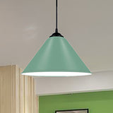 Cone Hanging Light Modern Metal 1 Light Pink/Yellow/Green Pendant Light, 12"/14"/16" Dia Green Clearhalo 'Ceiling Lights' 'Modern Pendants' 'Modern' 'Pendant Lights' 'Pendants' Lighting' 236228