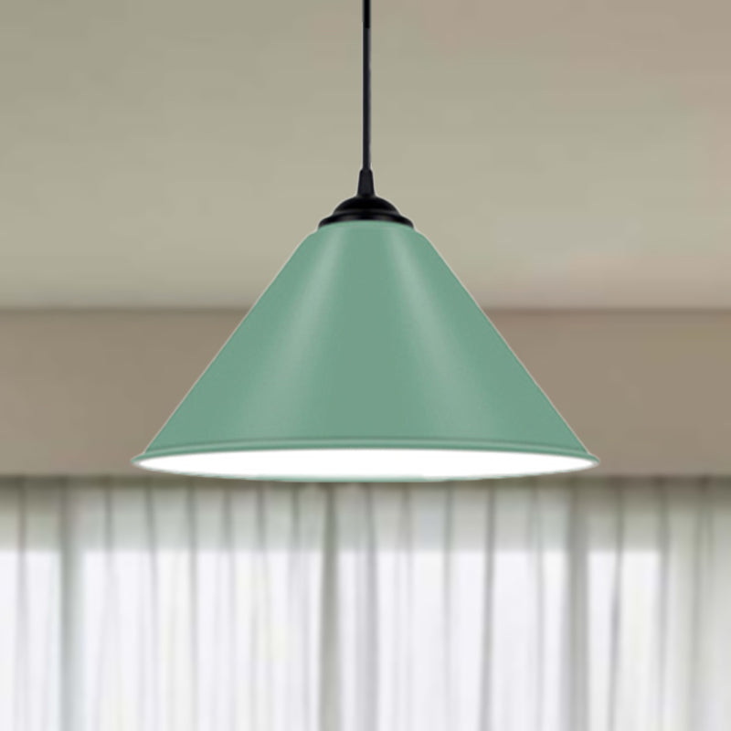 Cone Hanging Light Modern Metal 1 Light Pink/Yellow/Green Pendant Light, 12"/14"/16" Dia Clearhalo 'Ceiling Lights' 'Modern Pendants' 'Modern' 'Pendant Lights' 'Pendants' Lighting' 236229