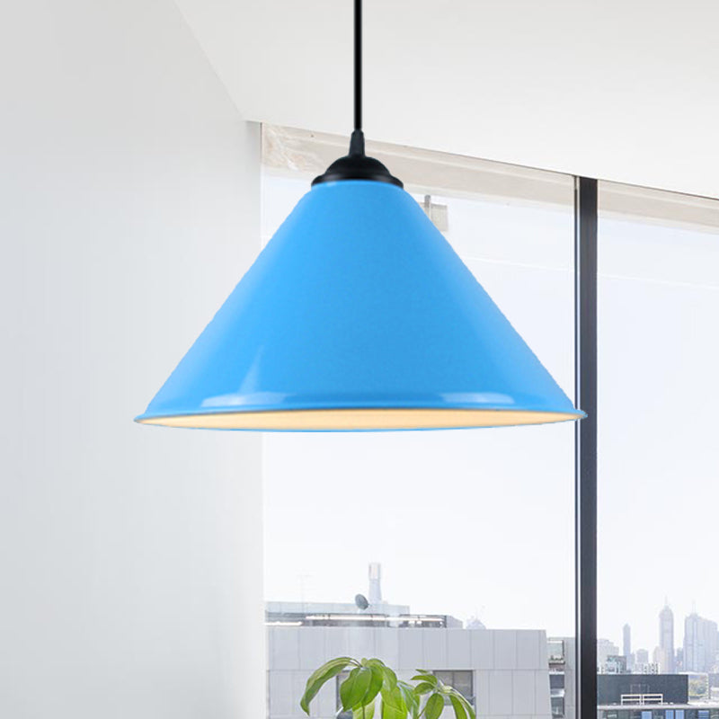 Cone Hanging Light Modern Metal 1 Light Pink/Yellow/Green Pendant Light, 12"/14"/16" Dia Clearhalo 'Ceiling Lights' 'Modern Pendants' 'Modern' 'Pendant Lights' 'Pendants' Lighting' 236231