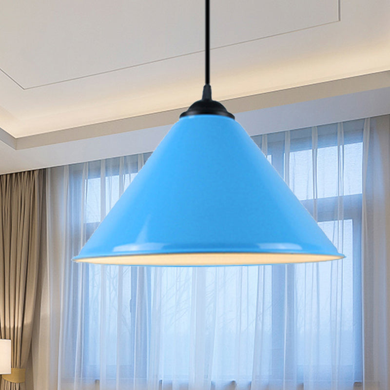 Cone Hanging Light Modern Metal 1 Light Pink/Yellow/Green Pendant Light, 12"/14"/16" Dia Clearhalo 'Ceiling Lights' 'Modern Pendants' 'Modern' 'Pendant Lights' 'Pendants' Lighting' 236233