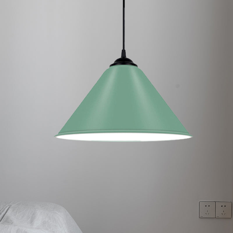 Cone Hanging Light Modern Metal 1 Light Pink/Yellow/Green Pendant Light, 12"/14"/16" Dia Clearhalo 'Ceiling Lights' 'Modern Pendants' 'Modern' 'Pendant Lights' 'Pendants' Lighting' 236234