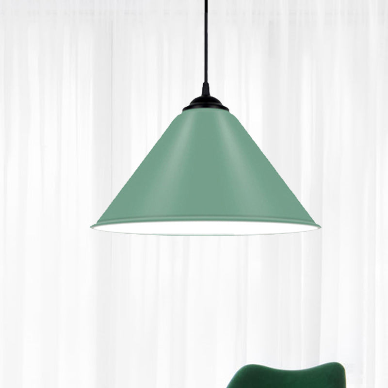 Cone Hanging Light Modern Metal 1 Light Pink/Yellow/Green Pendant Light, 12"/14"/16" Dia Clearhalo 'Ceiling Lights' 'Modern Pendants' 'Modern' 'Pendant Lights' 'Pendants' Lighting' 236235