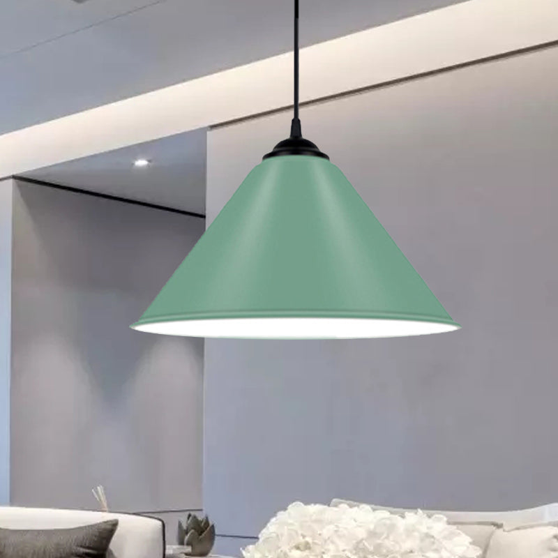 Cone Hanging Light Modern Metal 1 Light Pink/Yellow/Green Pendant Light, 12"/14"/16" Dia Clearhalo 'Ceiling Lights' 'Modern Pendants' 'Modern' 'Pendant Lights' 'Pendants' Lighting' 236236