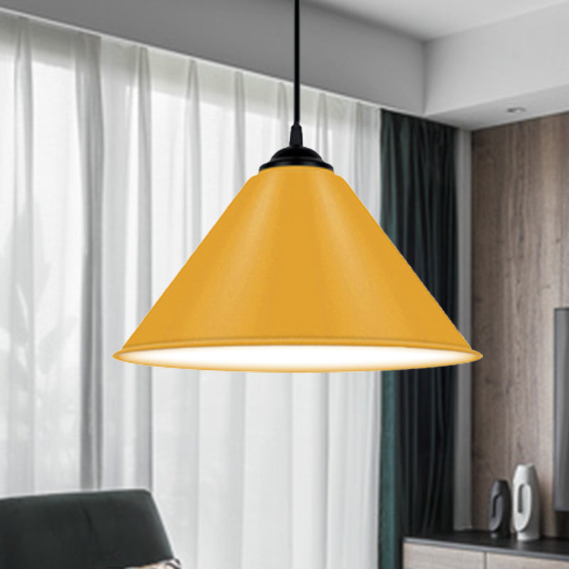 Cone Hanging Light Modern Metal 1 Light Pink/Yellow/Green Pendant Light, 12"/14"/16" Dia Clearhalo 'Ceiling Lights' 'Modern Pendants' 'Modern' 'Pendant Lights' 'Pendants' Lighting' 236239