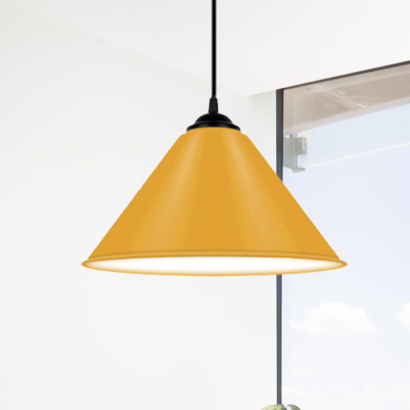 Cone Hanging Light Modern Metal 1 Light Pink/Yellow/Green Pendant Light, 12"/14"/16" Dia Clearhalo 'Ceiling Lights' 'Modern Pendants' 'Modern' 'Pendant Lights' 'Pendants' Lighting' 236240