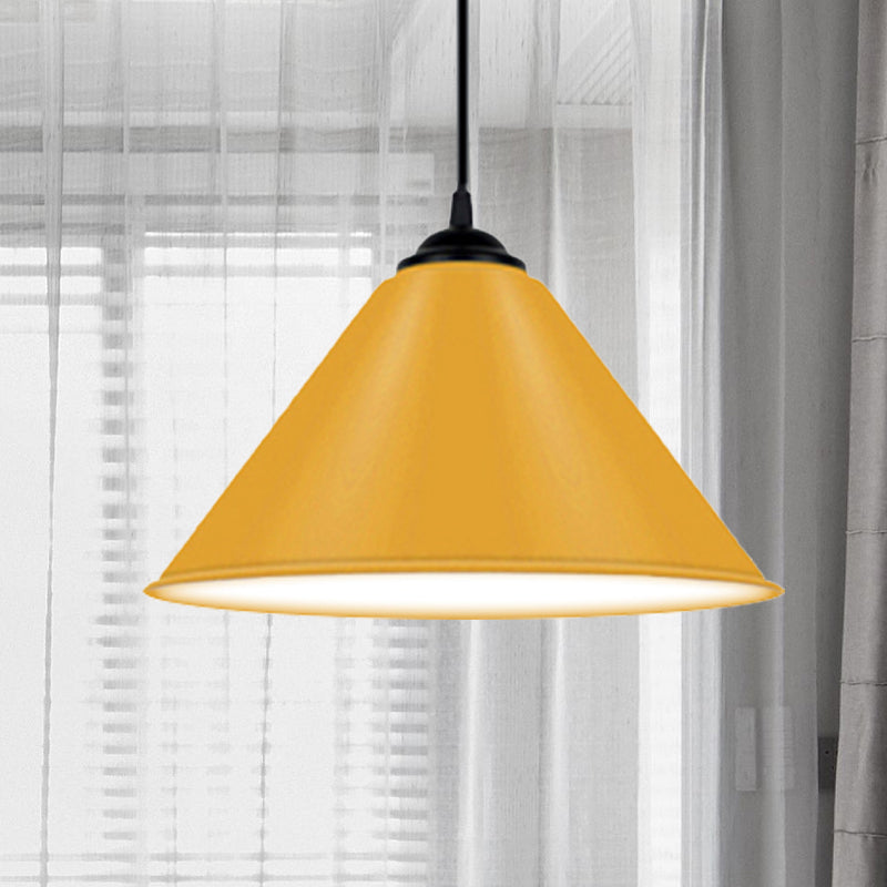 Cone Hanging Light Modern Metal 1 Light Pink/Yellow/Green Pendant Light, 12"/14"/16" Dia Clearhalo 'Ceiling Lights' 'Modern Pendants' 'Modern' 'Pendant Lights' 'Pendants' Lighting' 236241