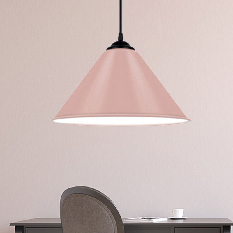 Cone Hanging Light Modern Metal 1 Light Pink/Yellow/Green Pendant Light, 12"/14"/16" Dia Clearhalo 'Ceiling Lights' 'Modern Pendants' 'Modern' 'Pendant Lights' 'Pendants' Lighting' 236242