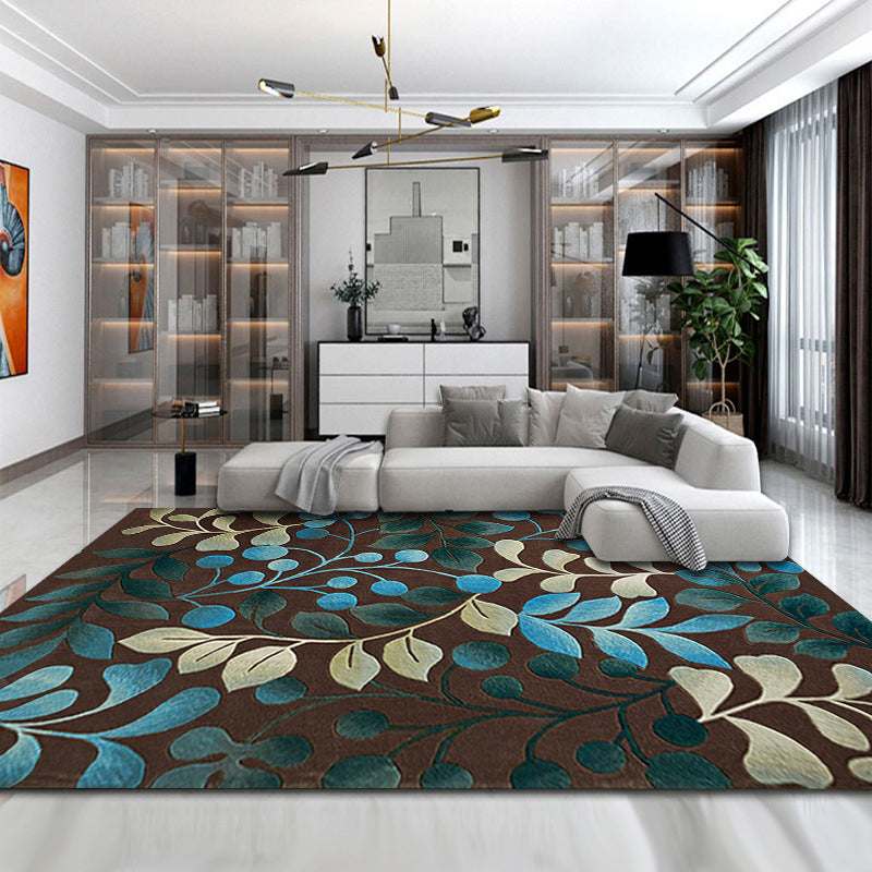 Minimalist Living Room Rug Multi Color Plant Printed Indoor Rug Non-Slip Backing Stain-Resistant Easy Care Area Carpet Brown Clearhalo 'Area Rug' 'Modern' 'Rugs' Rug' 2362489