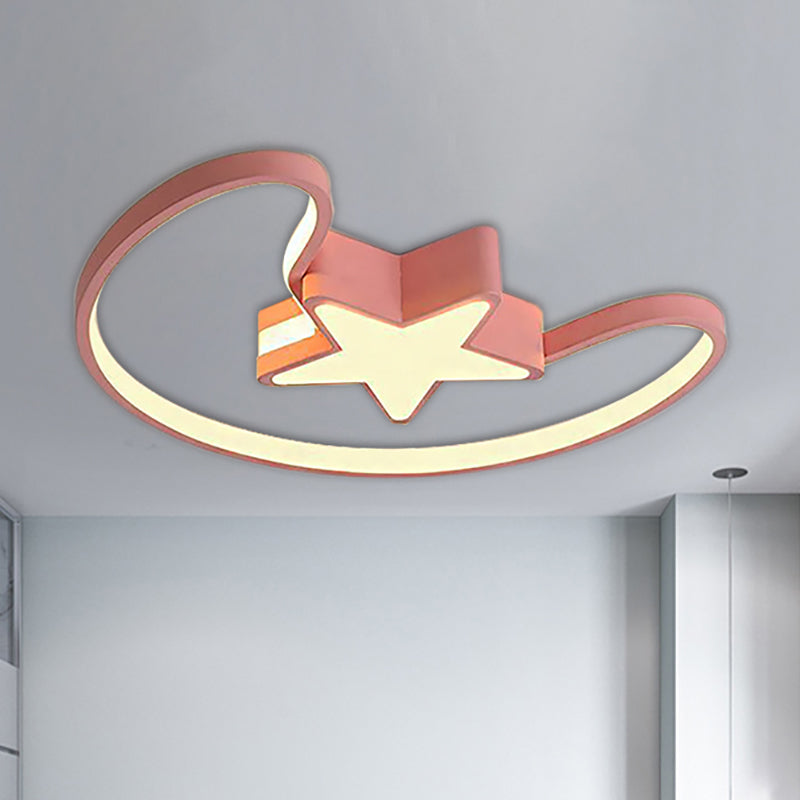 Moon and Star Living Room Ceiling Light Fixture Acrylic Modern Flush Mount Ceiling Light Pink Clearhalo 'Ceiling Lights' 'Close To Ceiling Lights' 'Close to ceiling' 'Flush mount' Lighting' 236259