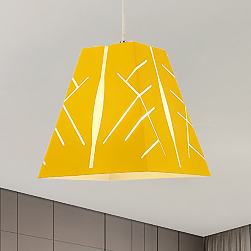 Pink/Yellow/Blue Tapered Hanging Lighting Modern 1 Light Metal Pendant Ceiling Light Yellow Clearhalo 'Ceiling Lights' 'Modern Pendants' 'Modern' 'Pendant Lights' 'Pendants' Lighting' 236271