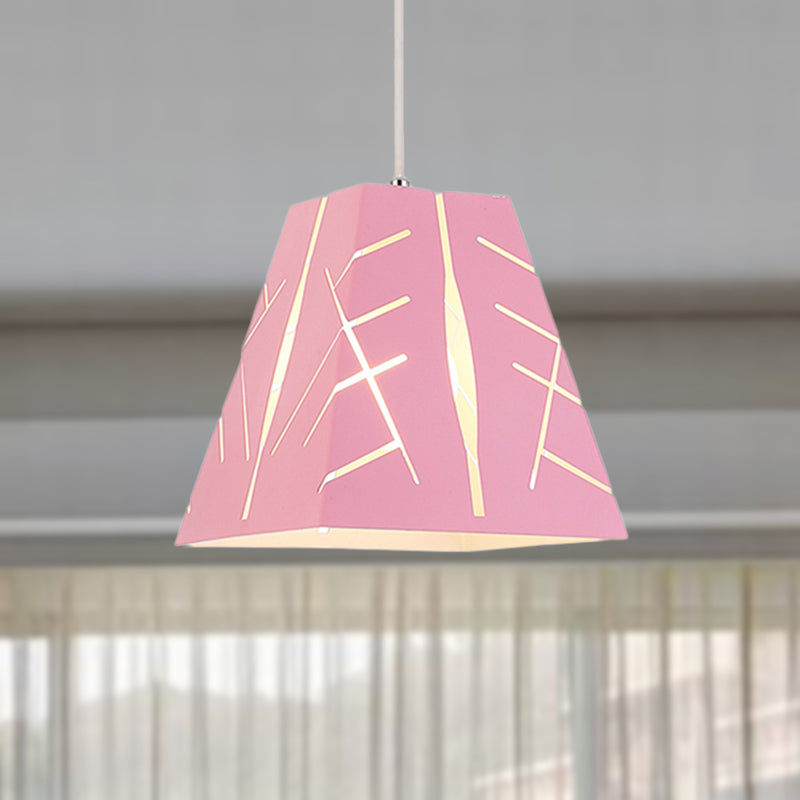 Pink/Yellow/Blue Tapered Hanging Lighting Modern 1 Light Metal Pendant Ceiling Light Pink Clearhalo 'Ceiling Lights' 'Modern Pendants' 'Modern' 'Pendant Lights' 'Pendants' Lighting' 236273