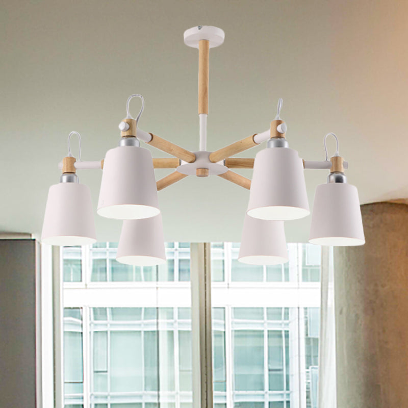 Nordic Tapered Shade Hanging Lights Metal 6 Lights Hanging Light Fixture for Bedroom White Clearhalo 'Ceiling Lights' 'Chandeliers' Lighting' options 236284_541b525e-294d-4d02-b2dd-9dc86dee1a3d