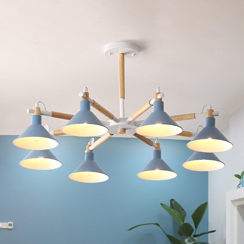 Living Room Horn Shape Chandelier Metal 8 Bulbs Modern Hanging Lamp Blue Clearhalo 'Ceiling Lights' 'Chandeliers' Lighting' options 236312_98625047-1e54-431e-9fb3-a29d5f7991f1