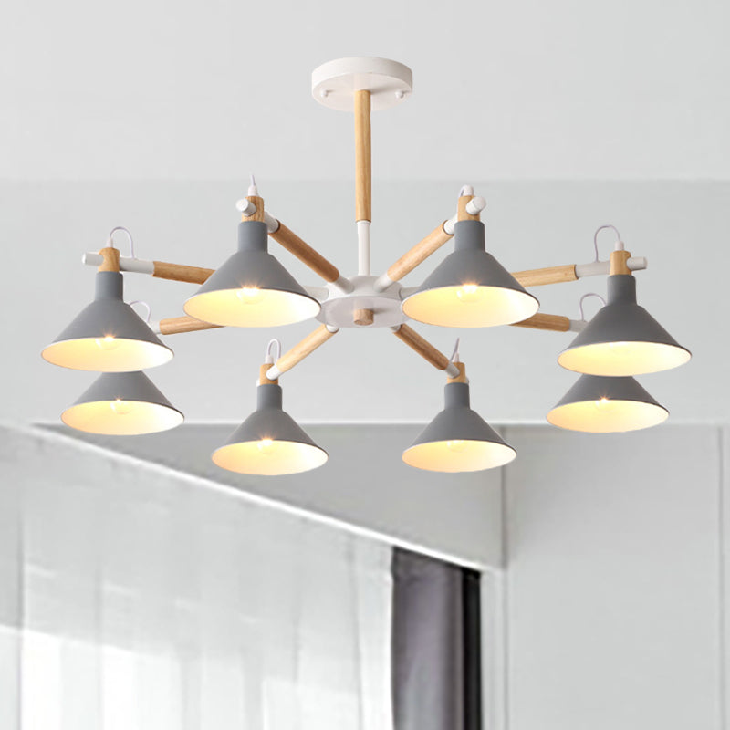 Living Room Horn Shape Chandelier Metal 8 Bulbs Modern Hanging Lamp Grey Clearhalo 'Ceiling Lights' 'Chandeliers' Lighting' options 236316_14af0e65-599d-4567-8c66-7a1a8bec5993
