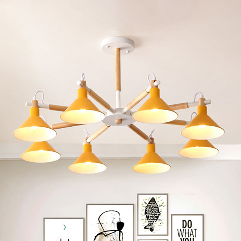 Living Room Horn Shape Chandelier Metal 8 Bulbs Modern Hanging Lamp Yellow Clearhalo 'Ceiling Lights' 'Chandeliers' Lighting' options 236322_ce45993e-2874-40fa-b9c3-ee52ae2e7ab9