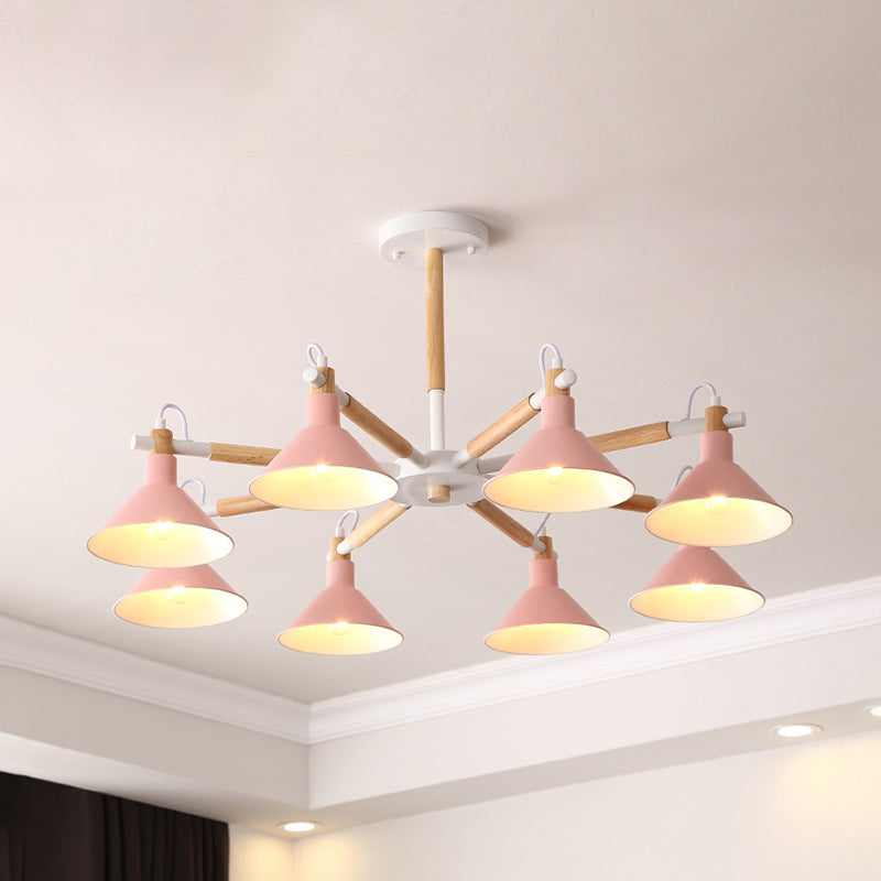 Living Room Horn Shape Chandelier Metal 8 Bulbs Modern Hanging Lamp Pink Clearhalo 'Ceiling Lights' 'Chandeliers' Lighting' options 236325_dd0e5884-cb4a-4956-b488-9e9ed1ec6048