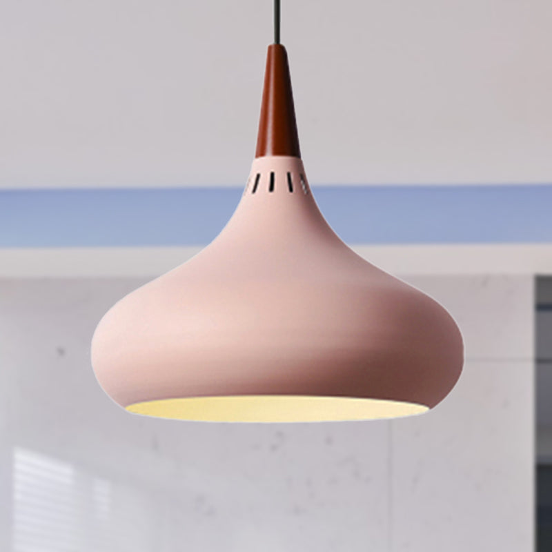 8"/11"/12"W Teardrop Pendant Lighting Nordic Metal 1 Light Black/White/Pink Hanging Light Pink Clearhalo 'Ceiling Lights' 'Modern Pendants' 'Modern' 'Pendant Lights' 'Pendants' Lighting' 236344