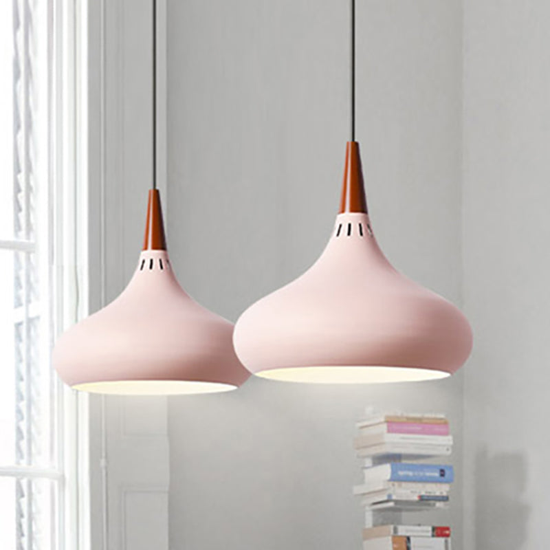 8"/11"/12"W Teardrop Pendant Lighting Nordic Metal 1 Light Black/White/Pink Hanging Light Clearhalo 'Ceiling Lights' 'Modern Pendants' 'Modern' 'Pendant Lights' 'Pendants' Lighting' 236345