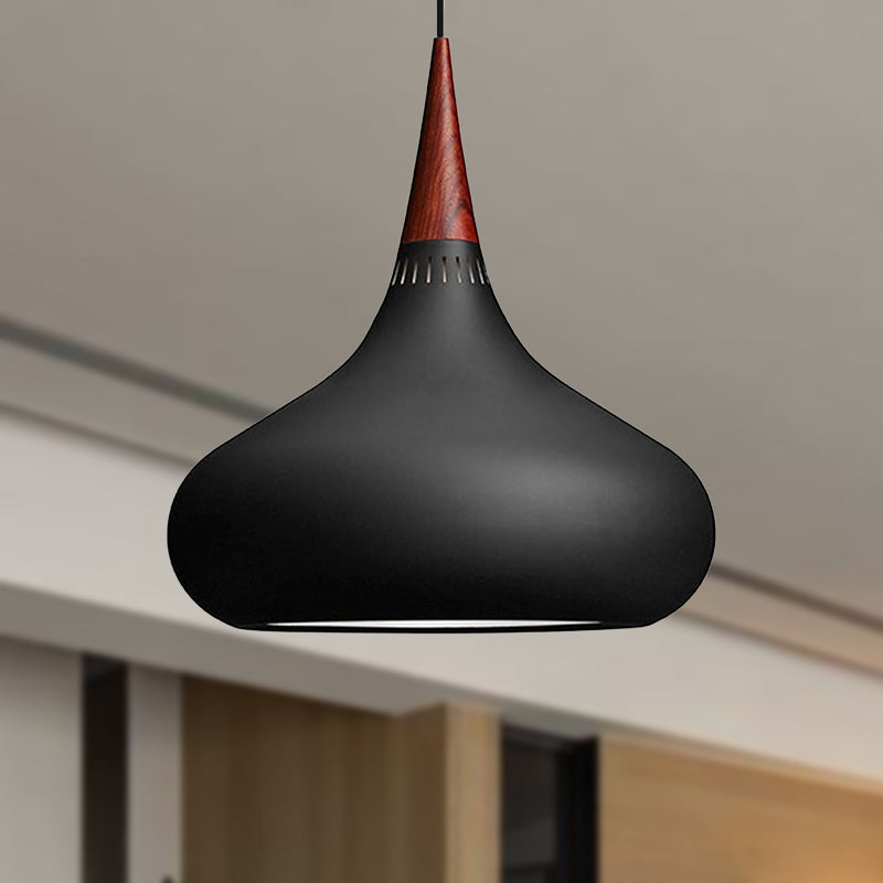 8"/11"/12"W Teardrop Pendant Lighting Nordic Metal 1 Light Black/White/Pink Hanging Light Black Clearhalo 'Ceiling Lights' 'Modern Pendants' 'Modern' 'Pendant Lights' 'Pendants' Lighting' 236352