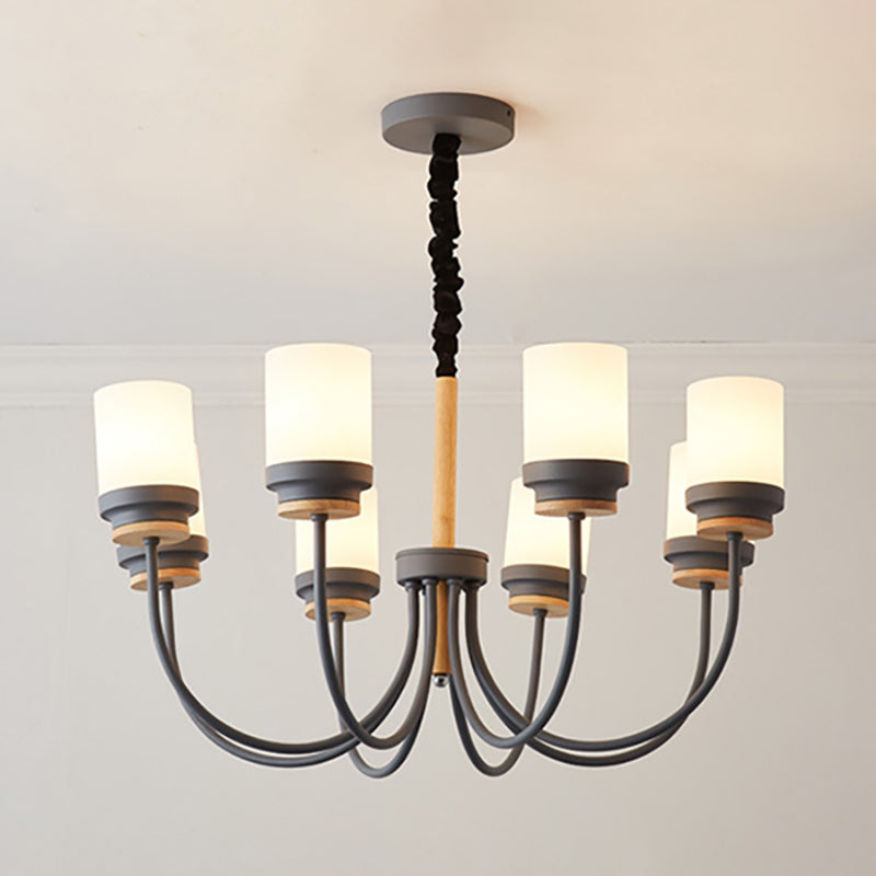 Modern Contemporary Tapered Shade Hanging Chandelier 8 Lights Glass Hanging Pendant Lights for Living Room Grey Clearhalo 'Ceiling Lights' 'Chandeliers' Lighting' options 236365_4c607210-aa12-4f0f-9299-652fde28638b