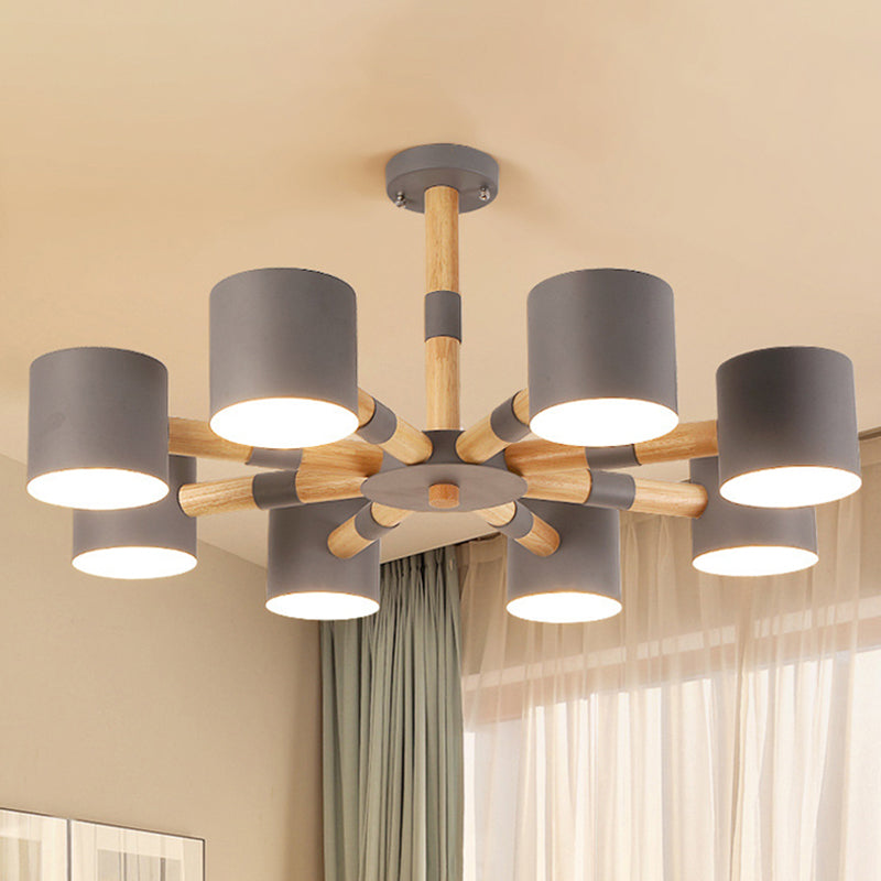 Modern Style Cylinder Hanging Lamp Metal and Wood Hanging Lights for Living Room Grey Clearhalo 'Ceiling Lights' 'Chandeliers' Lighting' options 236388_1b27f431-5968-44c8-872f-c72784680d24