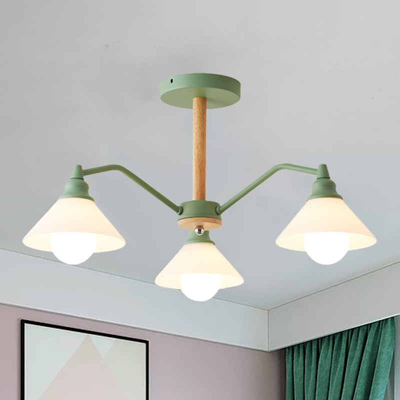 Conical Shade Bedroom Hanging Lights Metal 3 Lights Modern Style Hanging Lamp Green Clearhalo 'Ceiling Lights' 'Chandeliers' Lighting' options 236399_a38af3ba-5074-402e-9f8d-871f613404fe