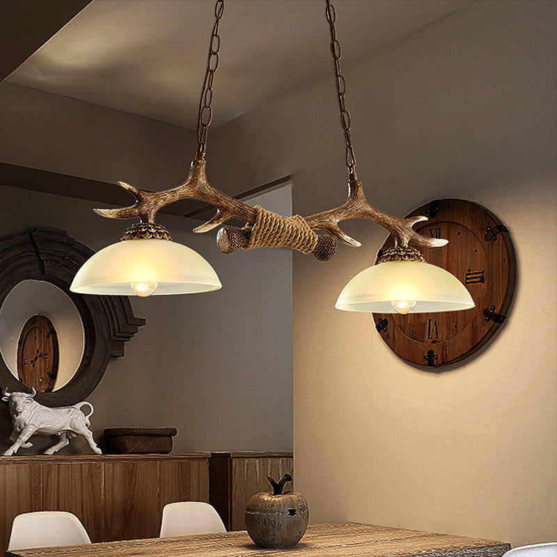 Glass Brown Island Lamp Bowl Shape 2-Bulb Traditional Suspension Light for Restaurant Brown Clearhalo 'Ceiling Lights' 'Glass shade' 'Glass' 'Island Lights' 'Pendant Lights' Lighting' 236405