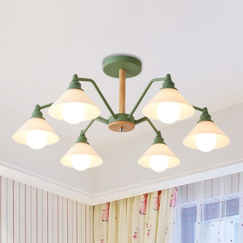 Living Room Conical Shade Chandelier Metal Simple Style 6 Lights Suspension Light Green Clearhalo 'Ceiling Lights' 'Chandeliers' Lighting' options 236415_ee2eb1d9-361c-4693-a519-e7882d73c246