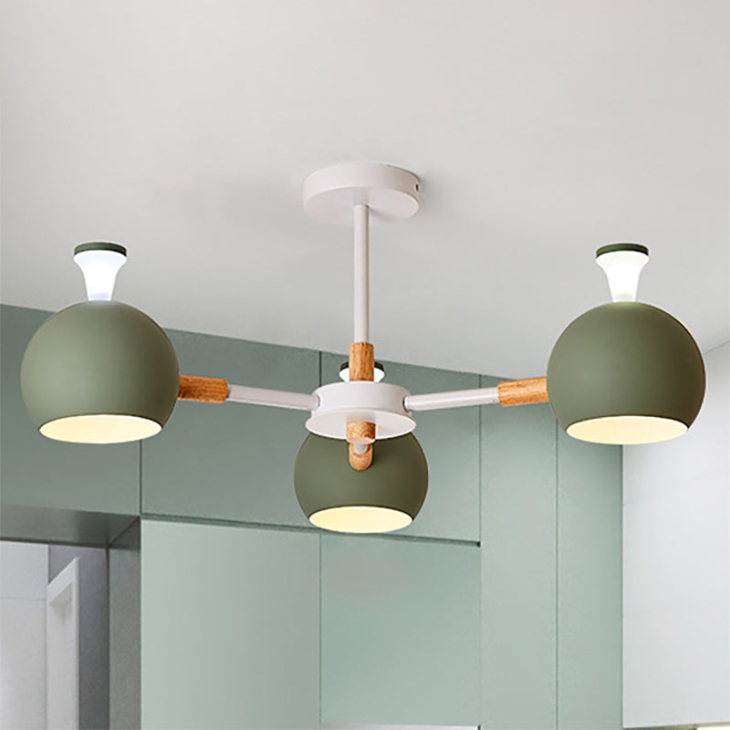 Modern Style Dome Hanging Ceiling Fixture 3 Lights Iron Pendant Light for Dining Room Green Clearhalo 'Ceiling Lights' 'Chandeliers' Lighting' options 236433_665f26f1-3398-4ba3-8304-ebd7eda1c9e1