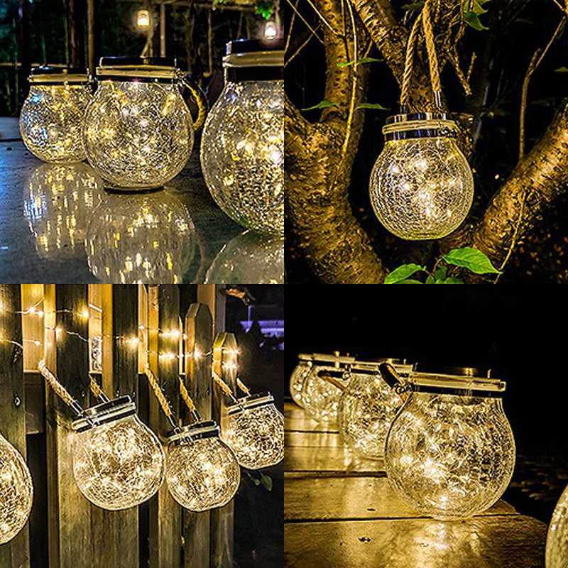 Clear Crackle Ball Hanging Lamp Nordic Plastic Solar LED Pendant Lighting for Patio Clearhalo 'Ceiling Lights' 'Pendant Lights' 'Pendants' Lighting' 2364374