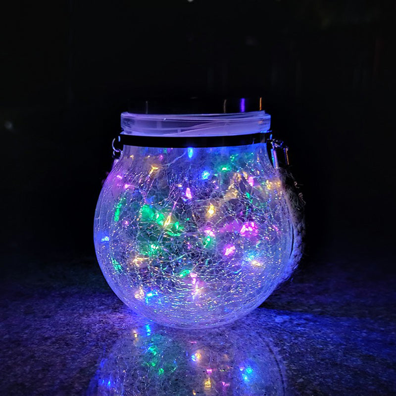 Clear Crackle Ball Hanging Lamp Nordic Plastic Solar LED Pendant Lighting for Patio Clear Solar Multi Color Clearhalo 'Ceiling Lights' 'Pendant Lights' 'Pendants' Lighting' 2364375