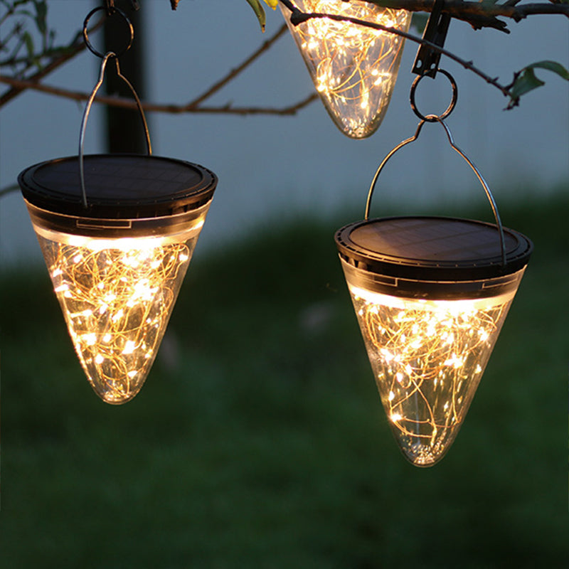 Conical Outdoor Solar Hanging Lamp Clear Glass Simplicity LED Suspension Light in Black Clearhalo 'Ceiling Lights' 'Pendant Lights' 'Pendants' Lighting' 2364407