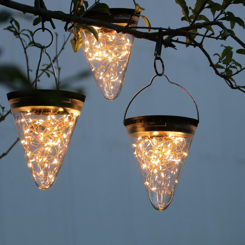 Conical Outdoor Solar Hanging Lamp Clear Glass Simplicity LED Suspension Light in Black Clearhalo 'Ceiling Lights' 'Pendant Lights' 'Pendants' Lighting' 2364409