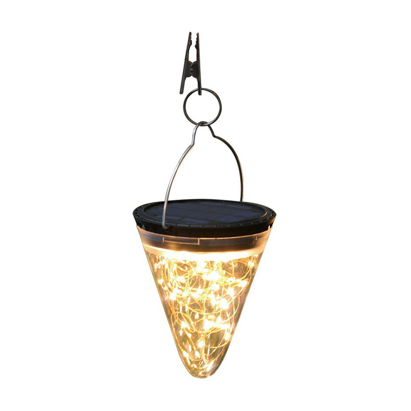 Conical Outdoor Solar Hanging Lamp Clear Glass Simplicity LED Suspension Light in Black Clearhalo 'Ceiling Lights' 'Pendant Lights' 'Pendants' Lighting' 2364410