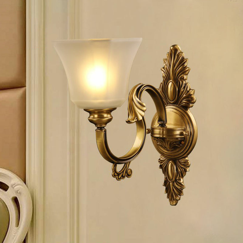 Paneled Bell Frosted Glass Sconce Antiqued 1-Light Bedside Wall Lighting Fixture in Bronze Bronze Clearhalo 'Wall Lamps & Sconces' 'Wall Lights' Lighting' 2364421