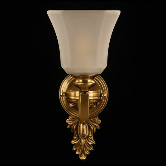 Paneled Bell Frosted Glass Sconce Antiqued 1-Light Bedside Wall Lighting Fixture in Bronze Clearhalo 'Wall Lamps & Sconces' 'Wall Lights' Lighting' 2364423