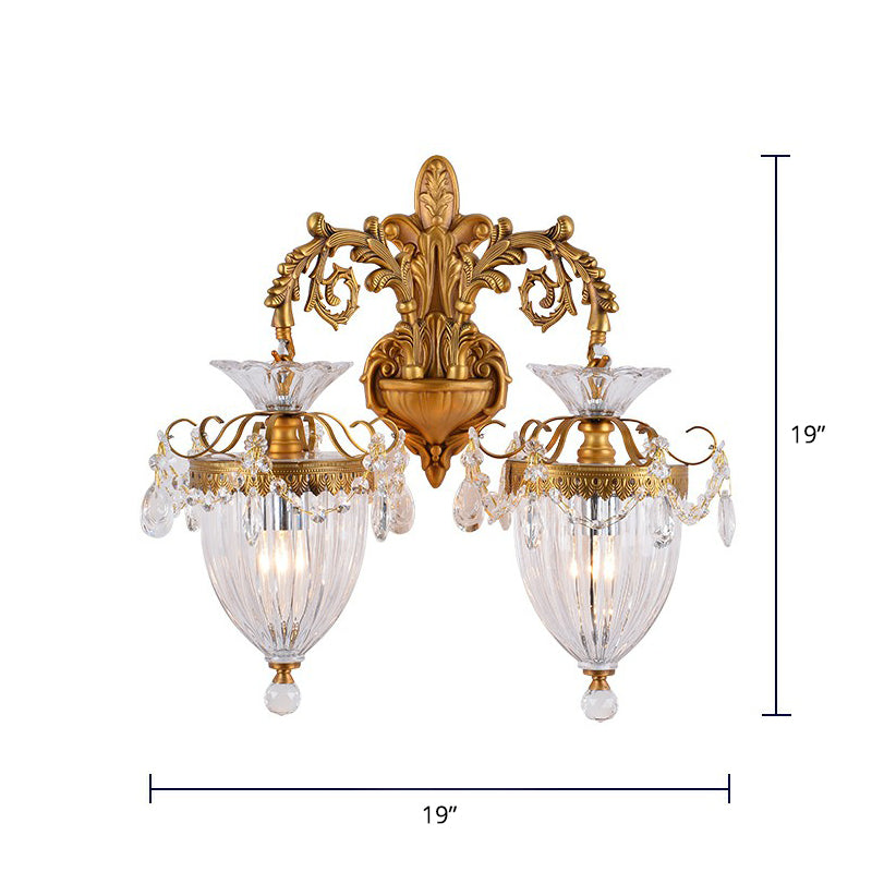 Gold Finish Wall Light French Country Clear Rib Glass Bell Shaped Wall Sconce for Corridor 2.0 Gold Metal Clearhalo 'Wall Lamps & Sconces' 'Wall Lights' Lighting' 2364430