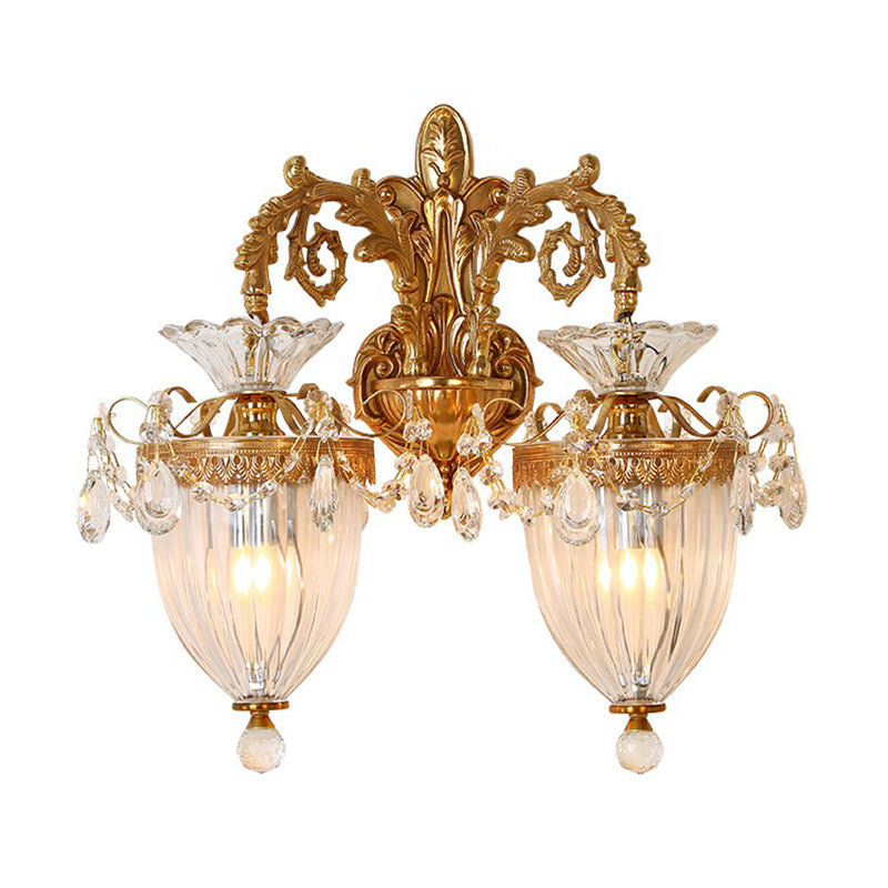 Gold Finish Wall Light French Country Clear Rib Glass Bell Shaped Wall Sconce for Corridor Clearhalo 'Wall Lamps & Sconces' 'Wall Lights' Lighting' 2364431