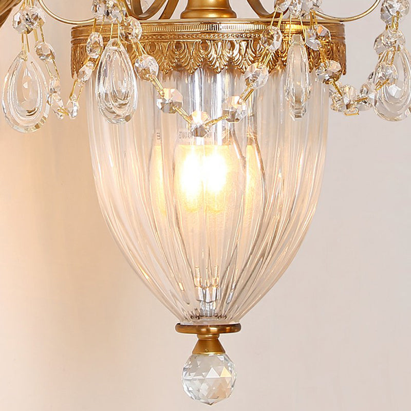 Gold Finish Wall Light French Country Clear Rib Glass Bell Shaped Wall Sconce for Corridor Clearhalo 'Wall Lamps & Sconces' 'Wall Lights' Lighting' 2364434