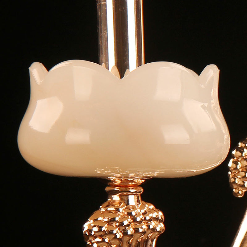 Faux Jade Candle Wall Sconce Traditional 2-Light Bedroom Wall Lamp with Crystal Deco in Gold Clearhalo 'Wall Lamps & Sconces' 'Wall Lights' Lighting' 2364454