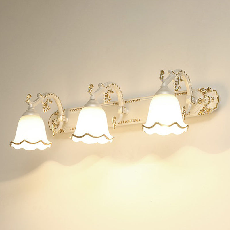 Bell Bathroom Wall Light Fixture Traditional Ivory Glass Sconce Lamp with Ruffled Trim 3.0 White Clearhalo 'Vanity Lights' 'Wall Lights' Lighting' 2364456