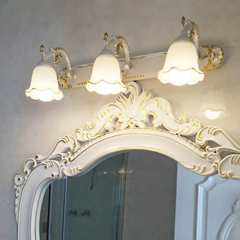 Bell Bathroom Wall Light Fixture Traditional Ivory Glass Sconce Lamp with Ruffled Trim Clearhalo 'Vanity Lights' 'Wall Lights' Lighting' 2364458