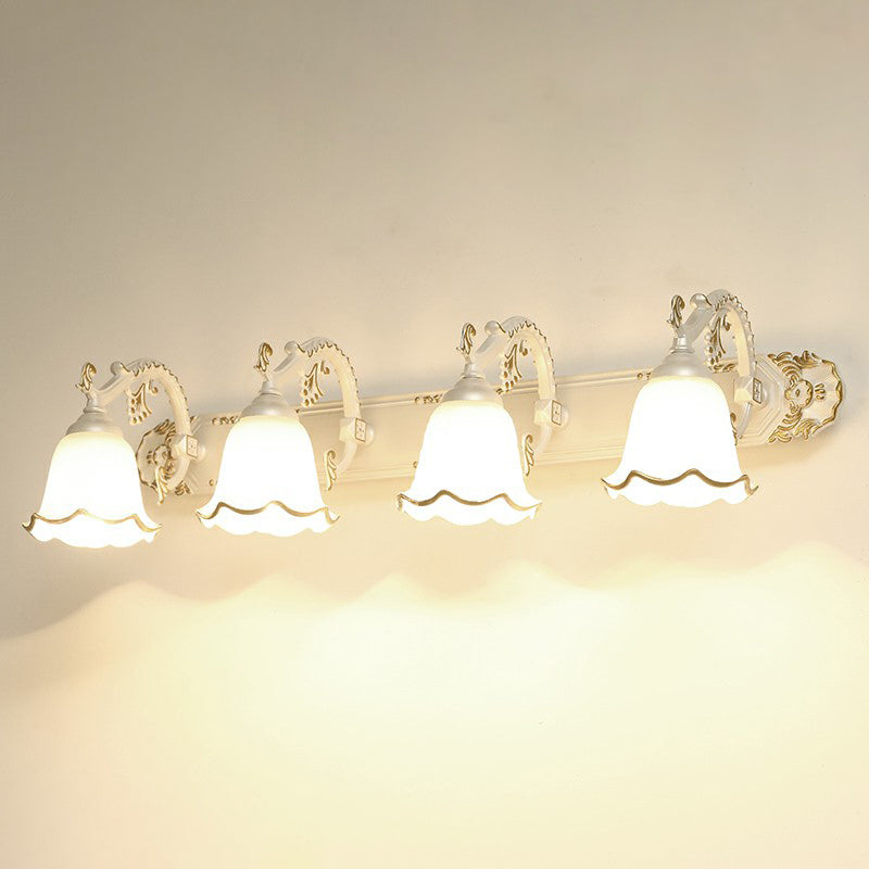 Bell Bathroom Wall Light Fixture Traditional Ivory Glass Sconce Lamp with Ruffled Trim 4.0 White Clearhalo 'Vanity Lights' 'Wall Lights' Lighting' 2364459