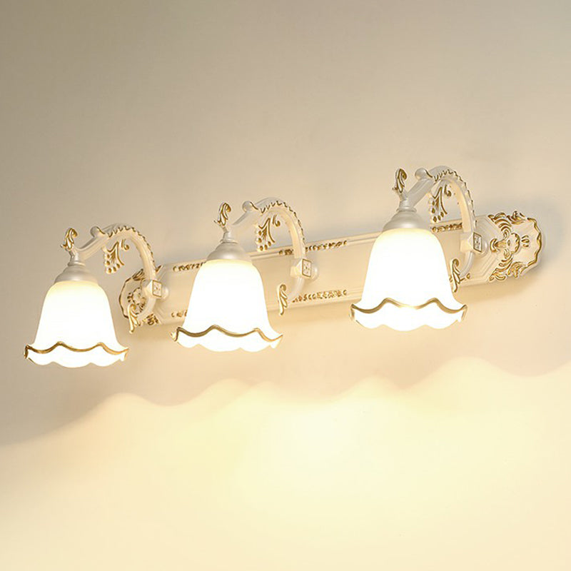 Bell Bathroom Wall Light Fixture Traditional Ivory Glass Sconce Lamp with Ruffled Trim Clearhalo 'Vanity Lights' 'Wall Lights' Lighting' 2364460