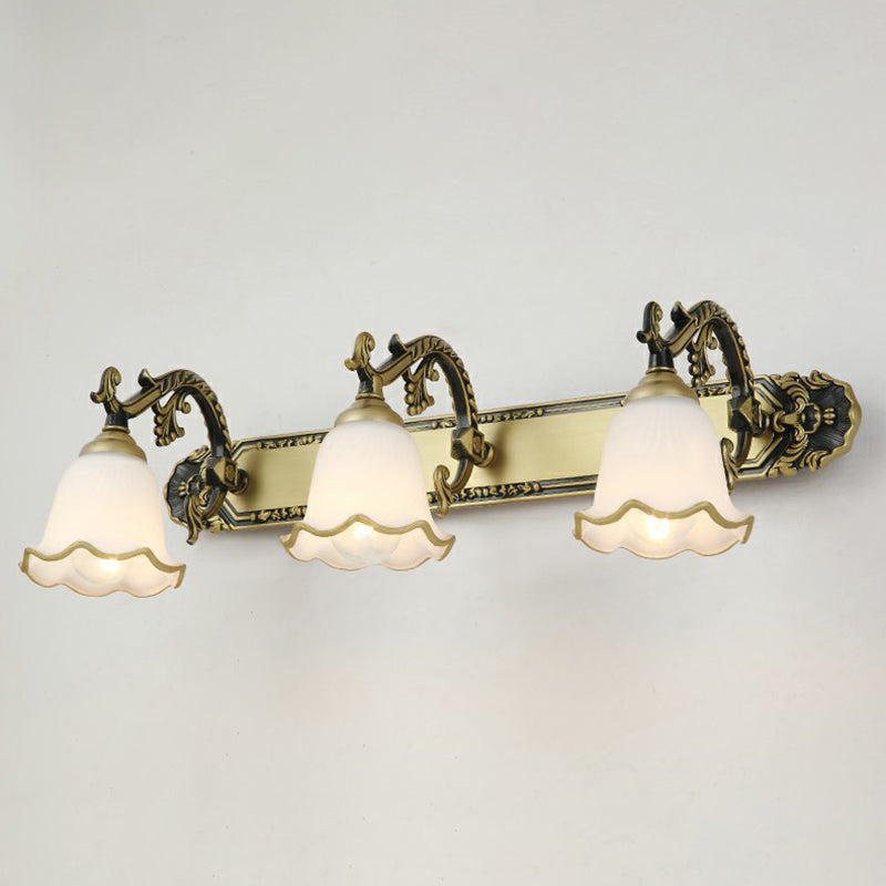 Bell Bathroom Wall Light Fixture Traditional Ivory Glass Sconce Lamp with Ruffled Trim 3.0 Bronze Clearhalo 'Vanity Lights' 'Wall Lights' Lighting' 2364463