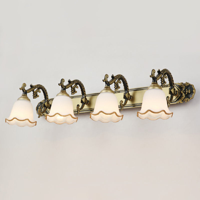 Bell Bathroom Wall Light Fixture Traditional Ivory Glass Sconce Lamp with Ruffled Trim 4.0 Bronze Clearhalo 'Vanity Lights' 'Wall Lights' Lighting' 2364464