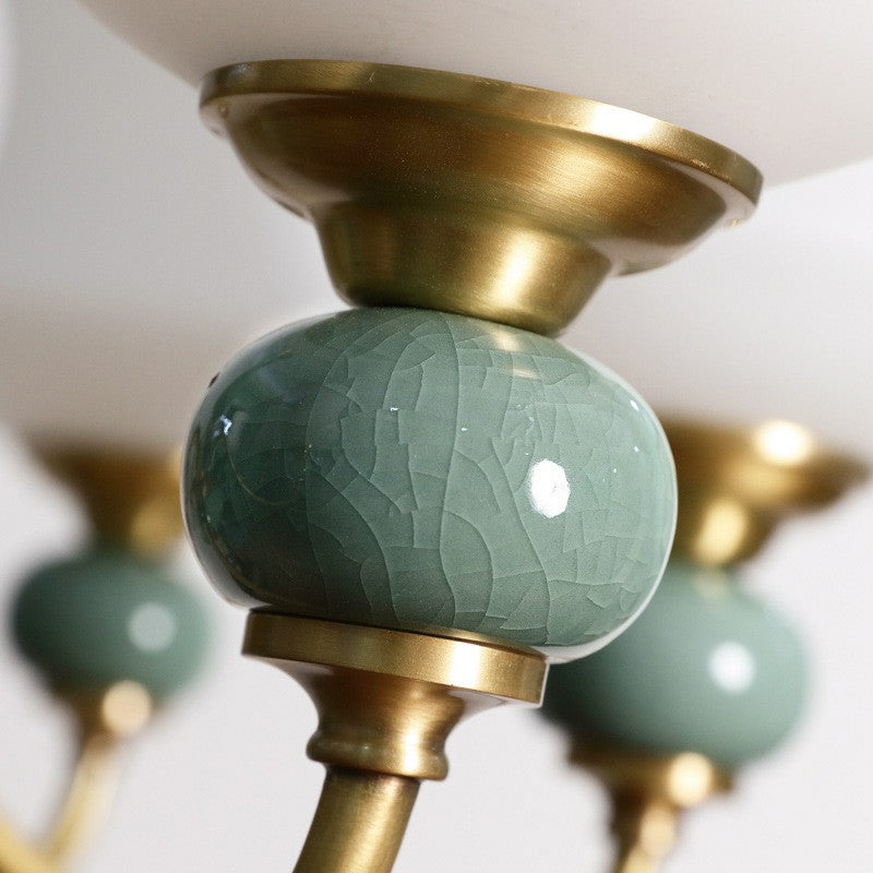 Retro Vase Up Chandelier Opal Frosted Glass Hanging Light in Emerald Green-Gold for Dining Room Clearhalo 'Ceiling Lights' 'Chandeliers' Lighting' 2364484