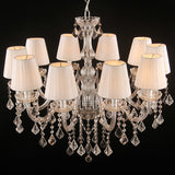 Pleated Fabric White Chandelier Empire Shade Transitional Pendant Light with Crystal Pendalogues 10 Chrome Clearhalo 'Ceiling Lights' 'Chandeliers' Lighting' 2364508